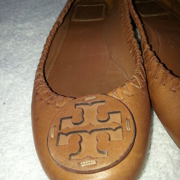 Brown Leather Tory Burch Ballet Flats Well Worn - Picture 2 of 9